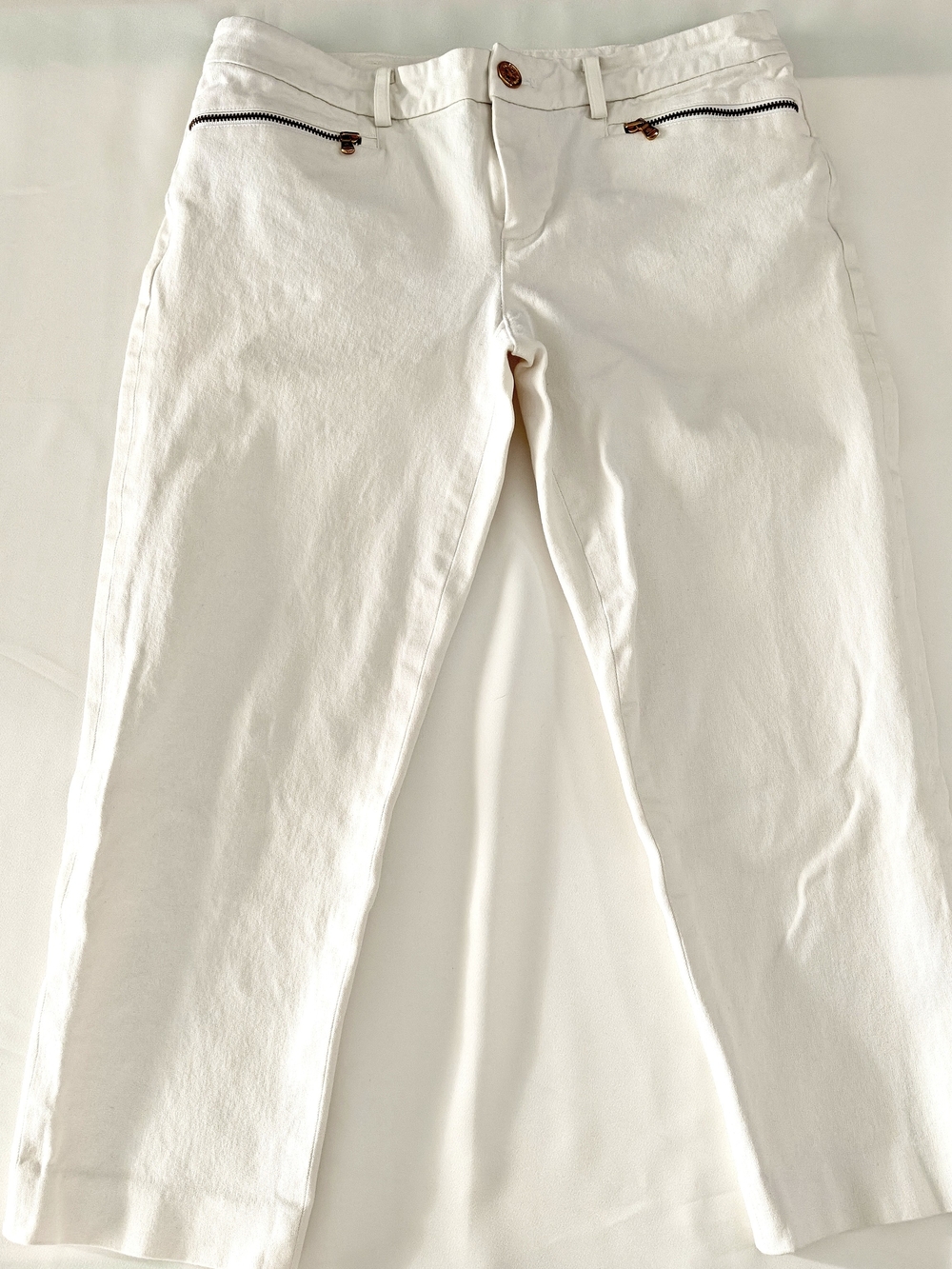Lauren Ralph Lauren Petite 4P Mid Rise White Ankle Pants Nautical Chic Elegant